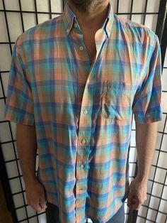 Pastel Plaid Colored Shirt - Size m but fits like a L -  $30 Be the talk of the party or just the cool guy at the beach or bbq. This shirt is sure to turn heads and show that you know what good style is.  #cooldadshirt #bbqshirt #stylishman #vacationvibes #beachvibes #chillvibes #tikivibes Bbq Shirt, Mens Dress Shirts, Cool Guy, Pastel Plaid, Halloween 2023, The Talk, Mens Dress, Saint Petersburg, Tee Dress