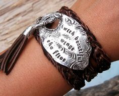 Leather Jewelry Personalized by HappyGoLicky Personalized Silver Jewelry, Custom Silver Jewelry, Flatware Jewelry, Handmade Charm Bracelets, Triple Wrap Bracelet, Handmade Leather Bracelets, Silverware Jewelry, Bracelet Leather, Stacked Jewelry