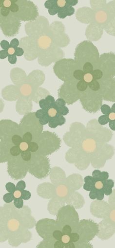 an abstract floral wallpaper with green and yellow flowers