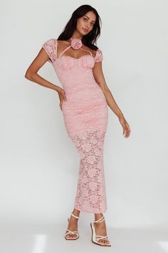 Shop the Versailles Summer Rose Accent Lace Dress Blush | Selfie Leslie Blush Midi Dress, Summer Midi Dress, Selfie Leslie, Tie Up Heels, Pretty Rose, Summer Rose, Rose Decor, Pretty Roses, Midi Dress Summer