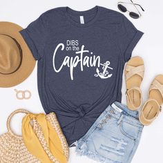 Dibs On The Captain Tee - Limeberry Designs Boating Shirts For Women, Dibs On The Captain, Boat Tshirt Design, Funny Boating Shirts, Lake Shirts, Funny Print T-shirt For Beach Season Adventures, Boat Captain Shirt, Lake Life Shirt, Boat Humor