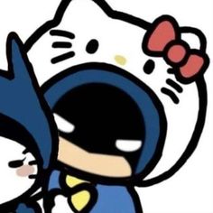 hello kitty and batman hugging each other with the caption that says, i love you