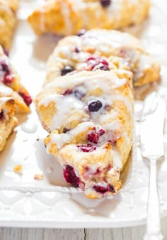 blueberry muffins with icing drizzled on top