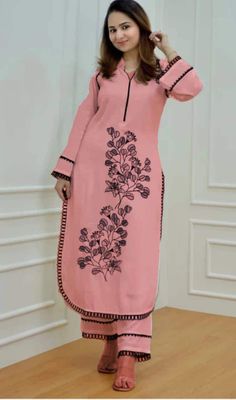 Item description from the seller   Item Description :- ideal For Women   1.Fabric : rayon   2.Set : kurta palazzo set   3.Pattern : embroidry design   4.Sleeves : full length   5.Colour :As shown (baby pink)    6.Work and Design : embroidry design   7.Fit Type : Regular Fit   8.Size: M, L, XL, XXL   9.Length Type :-Calf Length (48-49cm)   10. Occasion:-Festive & Party   11. Type:-Anarkali   12.Neck:-V Neck   Number of Contents in Sales Package Pack of 1   Item description from the seller :- Welc Baby Pink Dress, Ethnic Kurti, Kurta Palazzo Set, Baby Pink Dresses, Punjabi Dress, Maternity Nursing Dress, Women Kurta, A Line Kurta, Palazzo Set