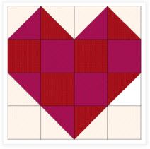 a red and white heart is shown in the middle of a square quilt pattern that has squares on it