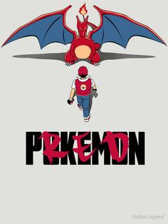 the pokemon movie poster with an image of a man walking next to a red and blue dragon