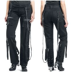 Women Gothic Pant Steampunk Style Chains Buckles Pant Chains & buckles - Zippers - pockets on the leg The pants have silver zippers, chains and rings. We recommend washing the pants alone the first time! you just love these pants. Especially the many chains, buckles and zippers provide a funky look. The pockets on the legs then round off the pants skillfully. Women Gothic Pant Steampunk Style Chains Buckles Pant Baggy Pants Women, Tripp Pants, Buckle Pants, Victorian Coat, Gothic Pants, Strap Pants, Baggy Pant, Slim Fit Pants, Steampunk Fashion