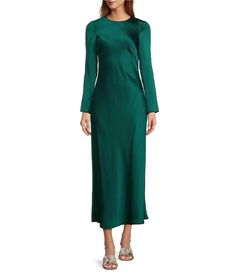 Antonio Melani Asher Satin Crew Neck Long Sleeve Maxi Dress | Dillard's Fitted Long Sleeve Bias Cut Midi Dress, Satin Sheath Maxi Dress For Formal Occasions, Formal Satin Sheath Maxi Dress, Long Sleeve Satin Maxi Dress With Fitted Bodice, Satin Sheath Dinner Dress, Green Long Sleeve Satin Dress For Formal Occasion, Green Satin Long Sleeve Dress For Formal Occasions, Satin Sheath Dress For Dinner, Formal Satin Sheath Dress