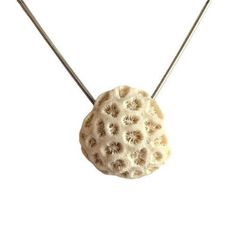 "Attractive natural honeycomb coral fossil pendant. Beautiful texture and patterns. White/cream color. More or less round shape but slightly irregular. Found beach combing on the Atlantic coast. Natural coral pattern.  1.1\" wide, 1.1\" long, .3\" thick An ideal gift for a beach or nature lover. This coral fossil piece probably broke off the coral reef in a storm and was washed ashore on the Atlantic coast. I cleaned and dried it, keeping it in its natural state.  No living creature or living co Washed Ashore, Lake Zurich, Coral Pattern, Living Coral, Coral Pendant, Natural Coral, White Coral, Coral Jewelry, Beach Combing