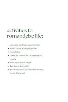 an advertisement with the words activities to romantic life written in green and white on it