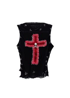 Discover our Y2K & Gothic-inspired tank tops with slight stretch & unique embroidery. Perfect for summer. Embrace your style with our polyester blend tops. Y2k Clothing Aesthetic, Chucky Dress, Gothic Tank Tops, Cross Tank Top, Y2k Denim, Fashion Collection Inspiration, Gothic Cross, Custom Top, Gothic Crosses