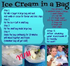 the facebook page for ice cream in a bag