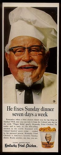 an old man wearing a chef's hat and glasses is featured in this advertisement