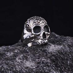 "Borneo  Head Hunter Skull Ring, Best Gift for Boyfriend On the top of the skull ring's head, there is an engraving with a typical Borneo Dayak motif Material: Silver 92,5% Best gift for birthday, anniversary Gender: Men's, unisex Style: Tribe art, gothic, biker's ring Size: 6-13 USA Free Shipping worldwide This skull ring inspired by The Dayak, from Borneo Island Indonesia tradition of headhunting practices. Among the Iban Dayak, the origin of headhunting was believed to be one of the mourning rules given to them by a spirit. The Iban Dayak's \"Ngayau\" ritual headhunting rules specify; the first time a warrior takes a head or captures a prisoner, he must present that head or captive to his superior to acknowledge his leadership. We use American size standard, for conversion size ceck at Bali Silver Jewelry, Best Gift For Boyfriend, Tribe Art, Head Hunter, Best Boyfriend Gifts, Bali Silver, Biker Rings, The Skull, Gift For Boyfriend