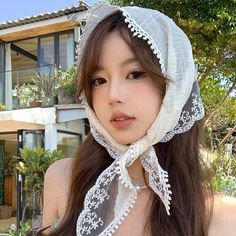 Lace Trim Triangle Bandanameasurement is cm.Product Information Material: Fabric Color: 06 - Black Triangle Hair, Boho Chique, Cap Girl, French Retro, Summer Lace, Women's Headwear, Triangle Scarf, Spring Summer Trends, Lace Hair