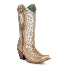 PRICES MAY VARY. SHAFT WIDTH: 13.5 SHAFT HEIGH: 13" CONSTRICTION: GOODYEAR WELT Womens Corral Boots: Ladies Corral Western Cowboy Boots. Boots and Bling, It's a Cowgirl Thing! The women’s 13” gold bone pull on western boots from Corral have overlay, embroidery, studs, crystals, snip toe, cowboy heel, 3” heel, leather outsole and Goodyear welt. C3895 Cowgirl Boots Wedding, Gold Boots, Country Style Outfits, Corral Boots, Bone White, Western Cowboy Boots, Cowgirl Style, Goodyear Welt, Style Outfits