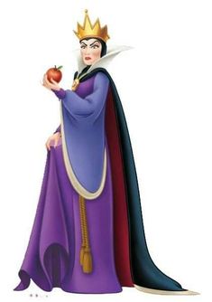 the evil queen from disney's sleeping beauty is holding an apple in her hand