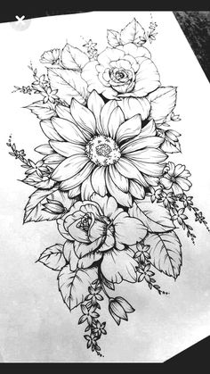 a pencil drawing of flowers on paper