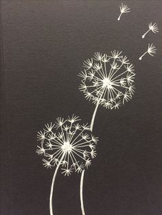 two dandelions blowing in the wind on a black background with white writing that says,