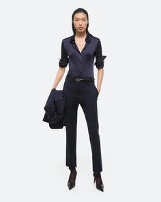 Helmut Lang Slim Virgin Wool Trouser | HELMUTLANG.COM Tailored Pants With Button Cuffs For Work, Elegant Wool Pants For Office Wear, Elegant Straight Dress Pants With Button Cuffs, Tailored Business Casual Pants With Button Cuffs, Classic Long Pants Suits For Workwear, Classic Suits With Long Pants For Workwear, Elegant Tailored Dress Pants With Button Cuffs, Fitted Dress Pants With Button Cuffs For Work, Elegant Pants With Button Cuffs For Business Casual