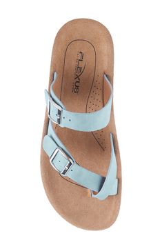 A superlight outsole cradles your foot in flexible comfort in this delicate slide sandal accented by buckle straps. 1" heel; 1/2" platform Cushioned footbed with arch support Synthetic upper, lining and sole Imported Comfortable Synthetic Toe Loop Footbed Sandals, Comfortable Footbed Sandals With Arch Support And Toe Loop, Comfortable Toe Loop Sandals With Cushioned Footbed, Adjustable Flat Footbed Sandals With Arch Support, Blue Leather Footbed Sandals For Spring, Blue Open Toe Footbed Sandals With Buckle Closure, Blue Open Toe Footbed Sandals With Removable Insole, Synthetic Footbed Sandals With Single Toe Strap, Toe Loop Wedge Sandals With Cushioned Footbed