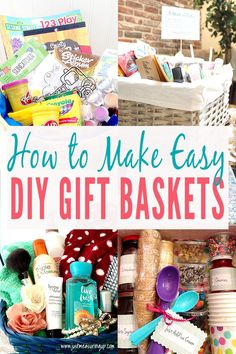 a basket filled with lots of different items and the words how to make easy diy gift baskets