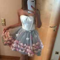 muttie dresses on Storenvy Short Sweet 16 Dresses, Sweet 16 Dresses Short, Dresses With Flowers, Short Strapless Prom Dresses, Strapless Organza, Tulle Party Dress, Cute Homecoming Dresses, Formal Ball Gown, Tulle Homecoming Dress