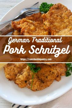 german traditional pork schnitzel on a white plate