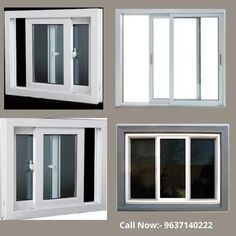 four different types of windows with white frames and glass doors, all showing the same window