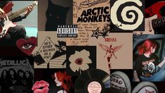 a collage of various images with the words arctic monkeys on them and pictures of people holding guitars