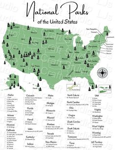 a map of the united states showing national parks and their location in each country's capital