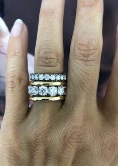 Big Diamond Band Ring, Chunky Band Wedding Ring, Chunky Stacked Wedding Rings, Stephanie Gottlieb Engagement Ring, Layered Wedding Rings, Chic Engagement Rings, Chunky Diamond Wedding Band, Thick Band Wedding Rings, Thick Wedding Band With Engagement Ring