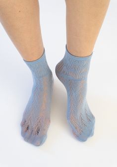 Erica Crochet Socks in Dusty Blue from Swedish Stockings. Extra touch of luxury for your look this season. Made from regenerated yarn. One size. Need a second opinion? If you have special requests or just need advice, please reach out to hello@shop-vestige.com. 92% Sensil EcoCare Recyled Polyamide, 8% creora® elastane. Made in Italy Please note, stockings are final sale. Blue Socks For Spring, Blue Stretch Hosiery For Spring, Comfortable Stretch Blue Socks, Blue Stretch Socks For Spring, Stretch Blue Socks For Spring, Trendy Stretch Blue Socks, Reworked Vintage, Crochet Socks, Hair Designs