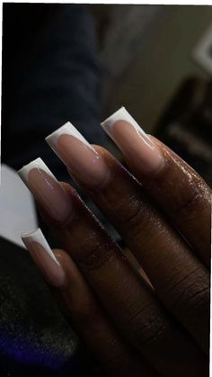 Deep French Square Nails, Medium French Tip Nails With Design, Large French Tip Nails, Mid Acrylic Nails, French Tip Nails Plain, French Tips Medium Length, French Tips Black Women, French Nails Black Women, French Tip Medium Nails