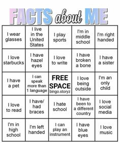 a free printable game for kids to play with the words, fact about me