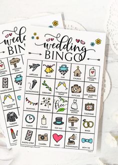 two printable wedding game cards with the words, word and ring on them next to each other