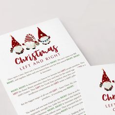 two brochures with santa hats on them and the words christmas left and right