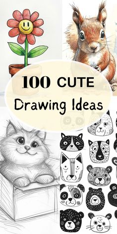 a drawing book with pictures of cats and flowers