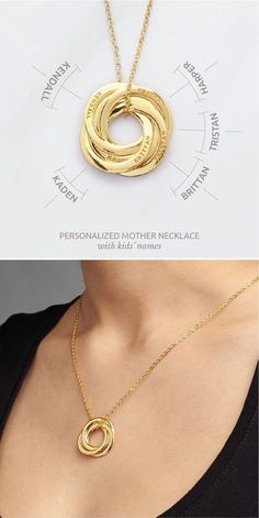 gold Necklace With Kids Names, Mom Necklace Personalized, Mother Necklace Personalized, Grandma Necklace, Good Luck Necklace, Interlocking Ring, Baby Necklace, Dainty Diamond Necklace, Necklace Mom