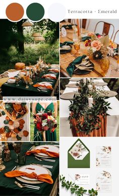 a collage of different pictures with flowers and greenery on them, including oranges,