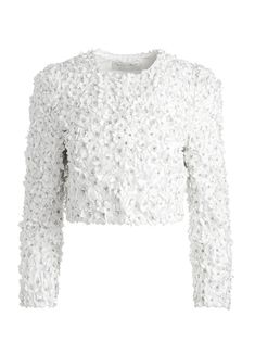 Lorna Embellished Cropped Jacket In Off White | Alice And Olivia Spring Evening Cropped Outerwear, Spring Evening Outerwear With Floral Embroidery, Spring Floral Embroidered Evening Outerwear, Floral Embroidered Outerwear For Spring Evening, Spring Party Outerwear With Floral Embroidery, Chic Evening Cropped Jacket For Spring, Glamorous Spring Wedding Outerwear, Chic Fitted Outerwear With Floral Embroidery, Fitted White Embellished Outerwear