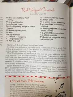 an open book with instructions on how to cook for christmas and other holiday treats in it