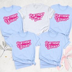 Birthday Girl and Squad Shirt, Birthday Party Group Shirts, Women Birthday Crew Shirt, Matching Birthday Team Outfit, Family Birthday Tshirt. Hello, Thanks for your support. Your gladness comes first and all work is done with LOVE in here. Always keep your support please :)   Birthday Girl and Squad Shirt are branded Bella+Canvas.  Birthday Girl and Squad shirts Contents: - Solid colors: %100 Cotton. - Heather colors: %52 Cotton + %48 Polyester * This ultra-soft graphic tee is made from a comfor Pink Birthday T-shirt With Name Print, Pink T-shirt With Name Print For Birthday, Pink T-shirt For Birthday, Personalized Crew Neck Birthday Shirt, Personalized Crew Neck Shirt For Birthday, Pink Text Print T-shirt For Birthday, Pink Letter Print Top For Birthday, Personalized Graphic Tee For Birthday, Personalized Graphic Tee For Birthdays