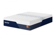 the nectar mattress topper is shown in white and blue