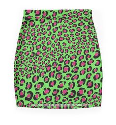 Super stretchy and durable polyester mini skirt. Vibrant, high-quality sublimation print across the front and back. Size range XXS-2XL. Pink and green leopard print pattern, leopard print phone case. Psychobilly aesthetic print, punk leopard print, glam leopard print. Fitted Mini Skort For Streetwear, Fitted Mini Length Skort For Streetwear, Trendy Graphic Print Mini Skirt, Trendy Mini Skirt With Graphic Print, Green Fitted Printed Skirt, Stretch Mini Skirt For Streetwear, Fitted Denim Mini Skirt For Streetwear, Fitted Green Printed Skirt, Fitted Mini Skirt For Streetwear