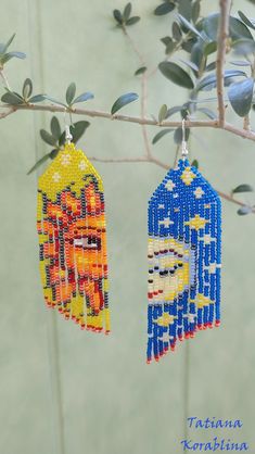 "These handmade unique earrings with abstract are made of high-quality Czech beads and strong synthetic thread. I use my author's scheme \"Sun and moon\". They are elegant, fashionable, and highly versatile, suitable for everyday wear. Color: blue,yellow... I beg you not to copy my authoring Copy without my permission is prohibited 100% hand made with love! Measurements: Length- about 11 cm(4.3inch) (with schwenze) , Width -3.5 cm (1.4 inch) Materials: Silver plated ear hooks Czech glass beads T Artsy Blue Beaded Dangle Earrings, Beaded Moon Earrings, Starry Night Beaded Earrings, Blue Artsy Beaded Dangle Earrings, Sun And Moon Beaded Earrings, Mint Earrings, Pastel Earrings, Beaded Chandelier Earrings, Beaded Chandelier