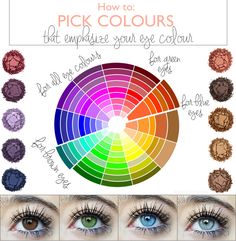 Colours that Emphasize your Eyes - Mateja's Beauty Blog Colour Wheel For Eye Makeup, Makeup Color Wheel Eyeshadows, Color Wheel For Eyes, Makeup Colour Wheel, Best Colors For Green Eyes, Makeup Chart, Creme Makeup, Colour Wheel Theory, Younique Eyeshadow