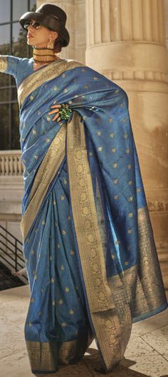 Blue color Saree in Handloom fabric with Weaving work Blue Color Saree, Draping Styles, Blue Silk Saree, Organza Silk Saree, Modern Saree, Handloom Fabric, Indian Sarees Online, Organza Sarees, Satin Saree