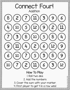 a printable connect four addition for numbers