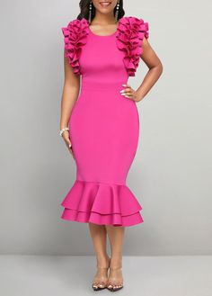 Package Contents : 1 X Dress Color : Hot Pink Printing Design : Plain Color Clothing Length : Midi Back Length(inch) :XXSXSSMLXLXXL42.943.744.645.546.948.749.6Note: The inaccuracy is between 1 and 1.5 inches due to manually measurement.Sleeve's Length : Short Sleeve Neckline : Round Neck Sleeve Style : Volume Sleeve Season : Summer Style : Elegant Occasion : Party Composition : 97% Polyester 3% Spandex Washing Instructions : Hand Wash/Machine Wash See More Hot Pink Bodycon Dress, Hot Pink Bodycon, Latest Dress For Women, Round Neck Dress, Fishtail Dress, Dress Women Elegant, Short Sleeve Bodycon Dress, Dress Sleeve Styles, Pink Bodycon Dresses